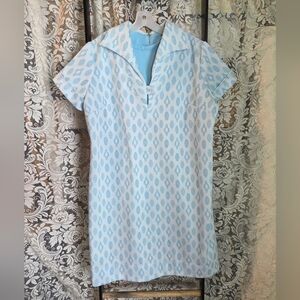 Vintage 60s Light Blue Patterned Women's Dress